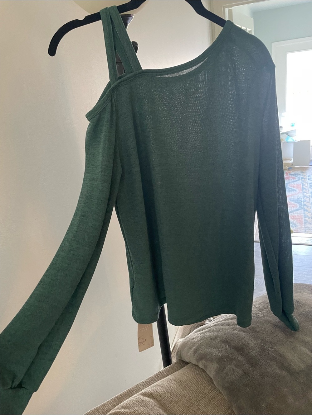Women’s Dark Green Long Sleeve Off-Shoulder Tee